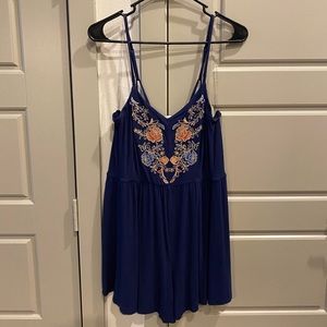 Navy Blue Romper with Embroidered Detail